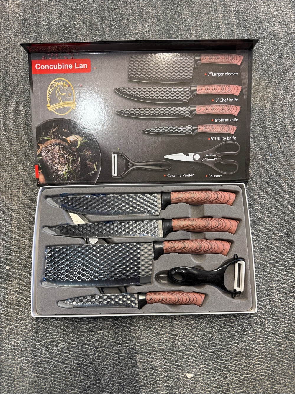 Black Textured Knife Set with Ceramic Peeler